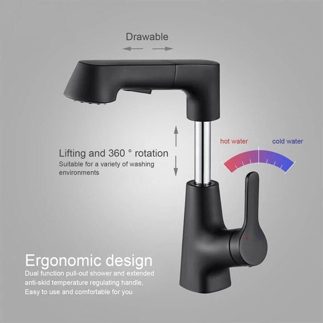 Wash Basin Faucet Modern Bathroom Pull Out Mixer Tap Set