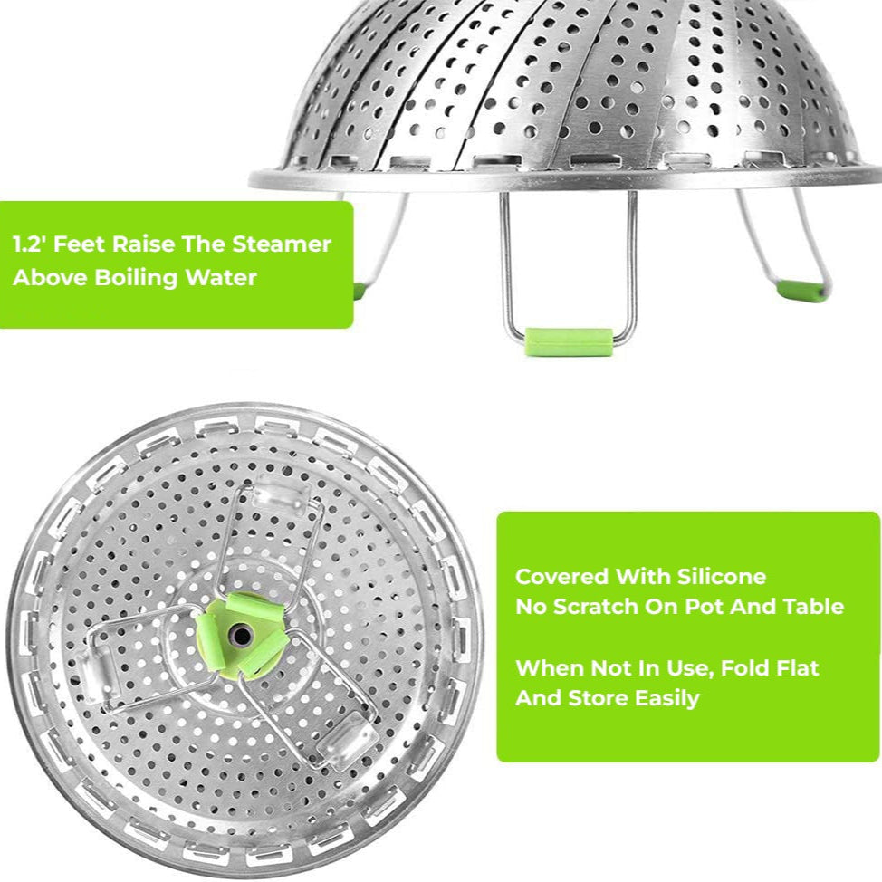 Different sides of the Stainless Steel Foldable Vegetable Steamer Basket