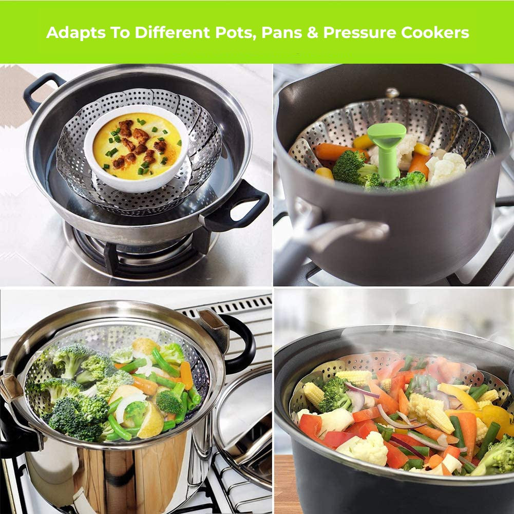 Adapting to different pots with a Stainless Steel Foldable Vegetable Steamer Basket