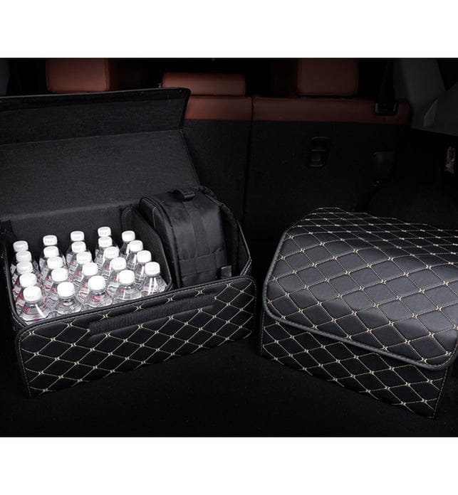 The Trunk Of A Car Features A Stylish Car Trunk Folding Leather Organizer Storage Box
