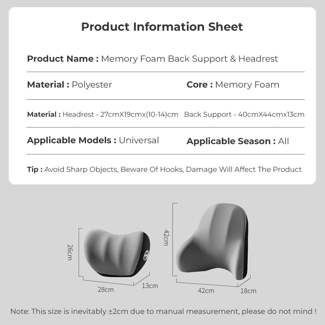 Car Headrest Memory Foam Neck Pillow + Seat Waist Support