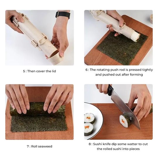 Virtual instructions for using the DIY Home Kitchen Instant Sushi Maker Tool