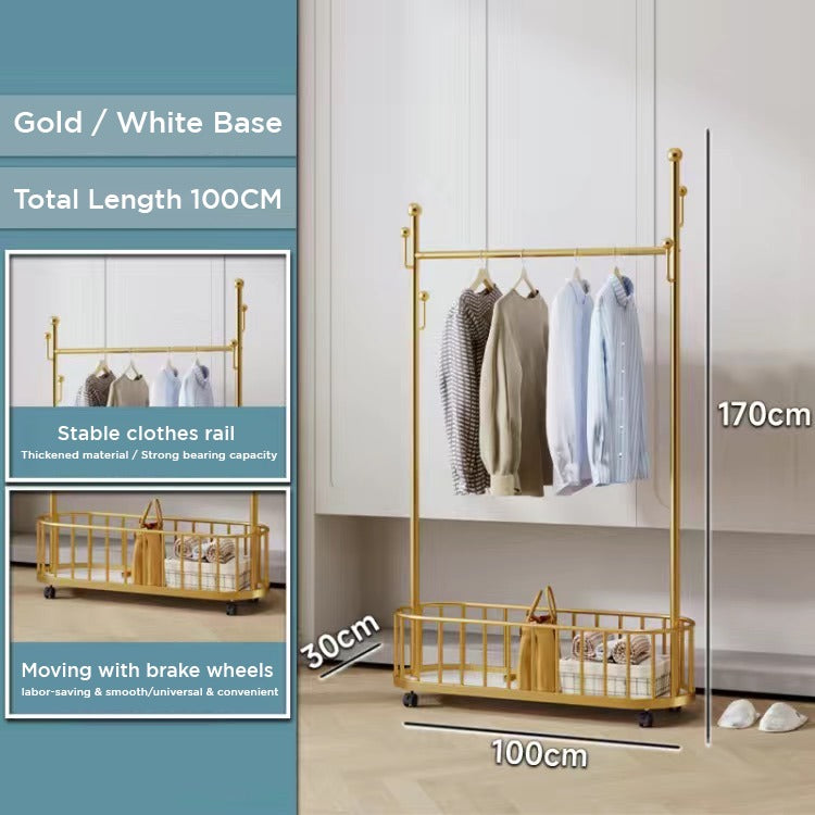 Classic Minimalist Modern Metal Clothing Stand Wardrobe Garment Storage Rack with Wheel with its size