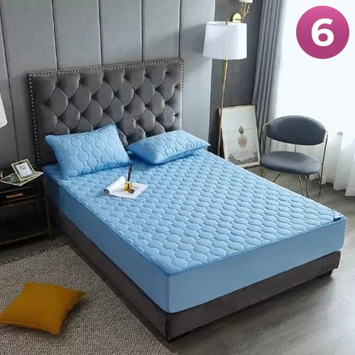 Fitted Size Mattress Bed Sheet with 2 Pillow Case, Printed Waterproof Mattress Protector Bed Sheet