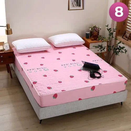 Fitted Size Mattress Bed Sheet with 2 Pillow Case, Printed Waterproof Mattress Protector Bed Sheet