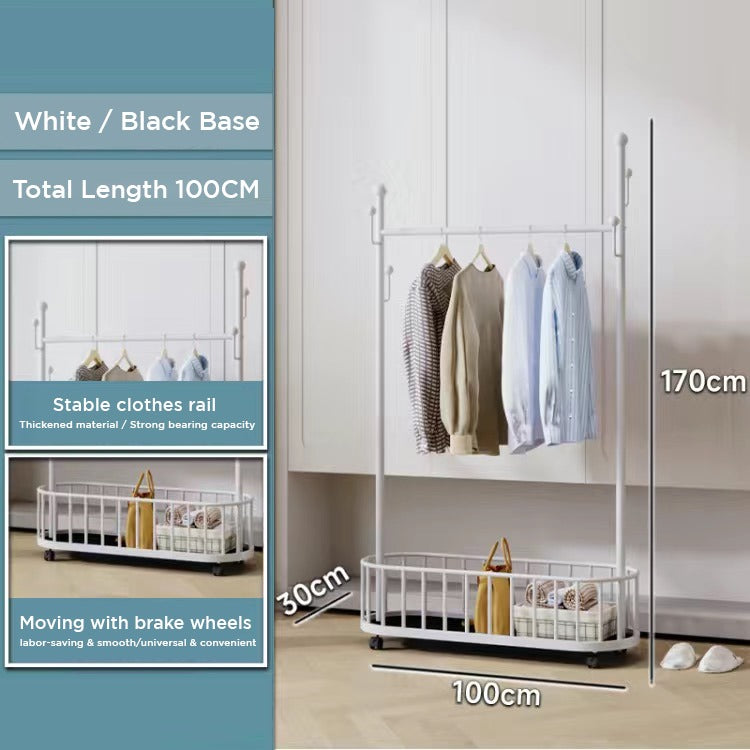 Classic Minimalist Modern Metal Clothing Stand Wardrobe Garment Storage Rack with Wheel with its size