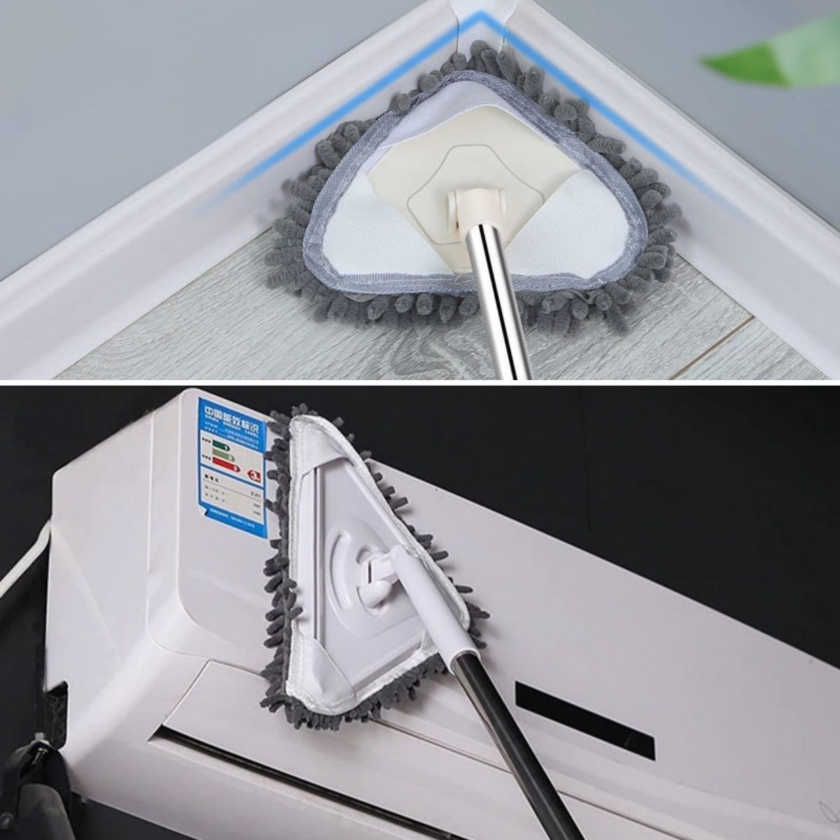 Triangular Deep Cleaning Mop 360° Rotating, Long Extension Pole, 2 Pads Wiper Blade