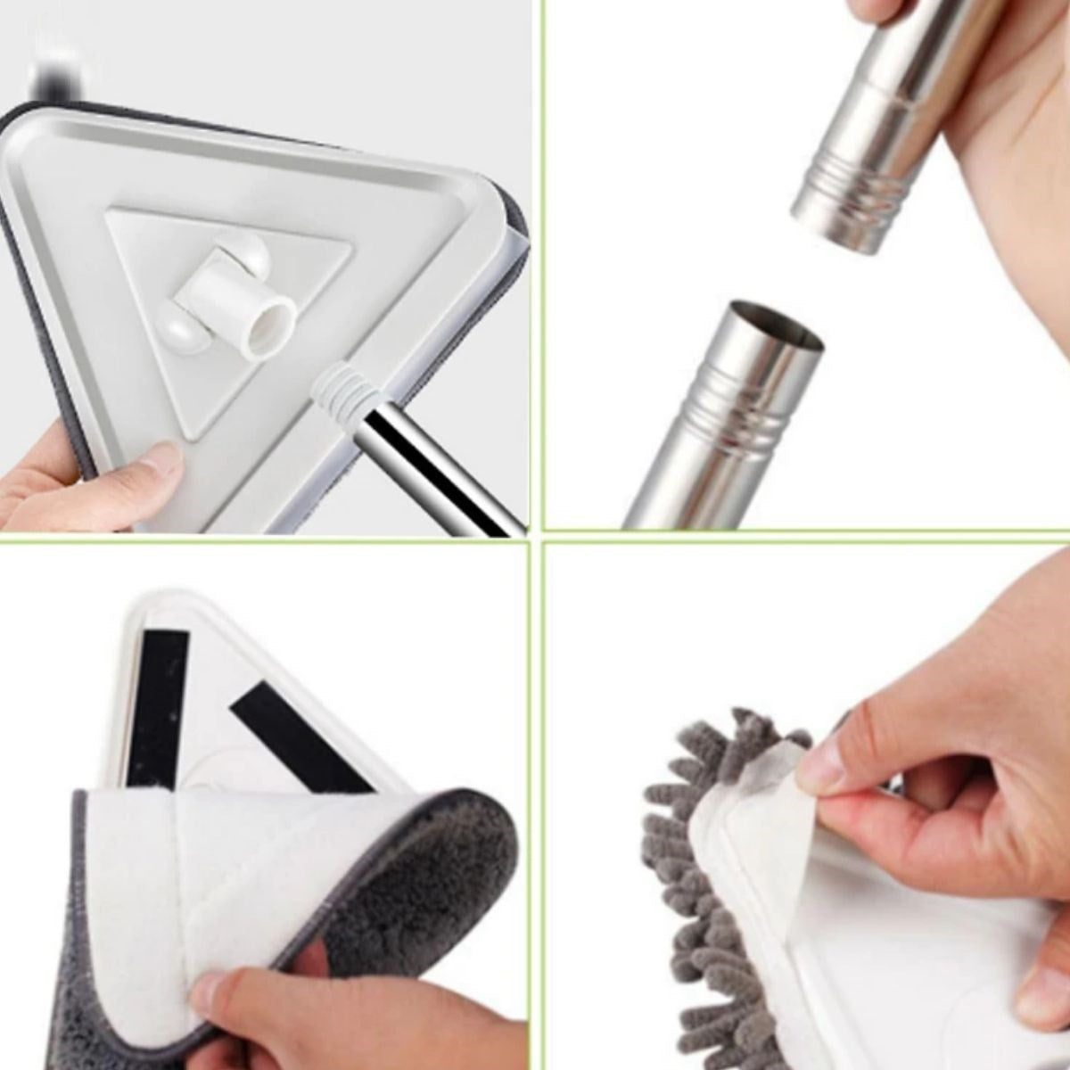 Triangular Deep Cleaning Mop 360° Rotating, Long Extension Pole, 2 Pads Wiper Blade