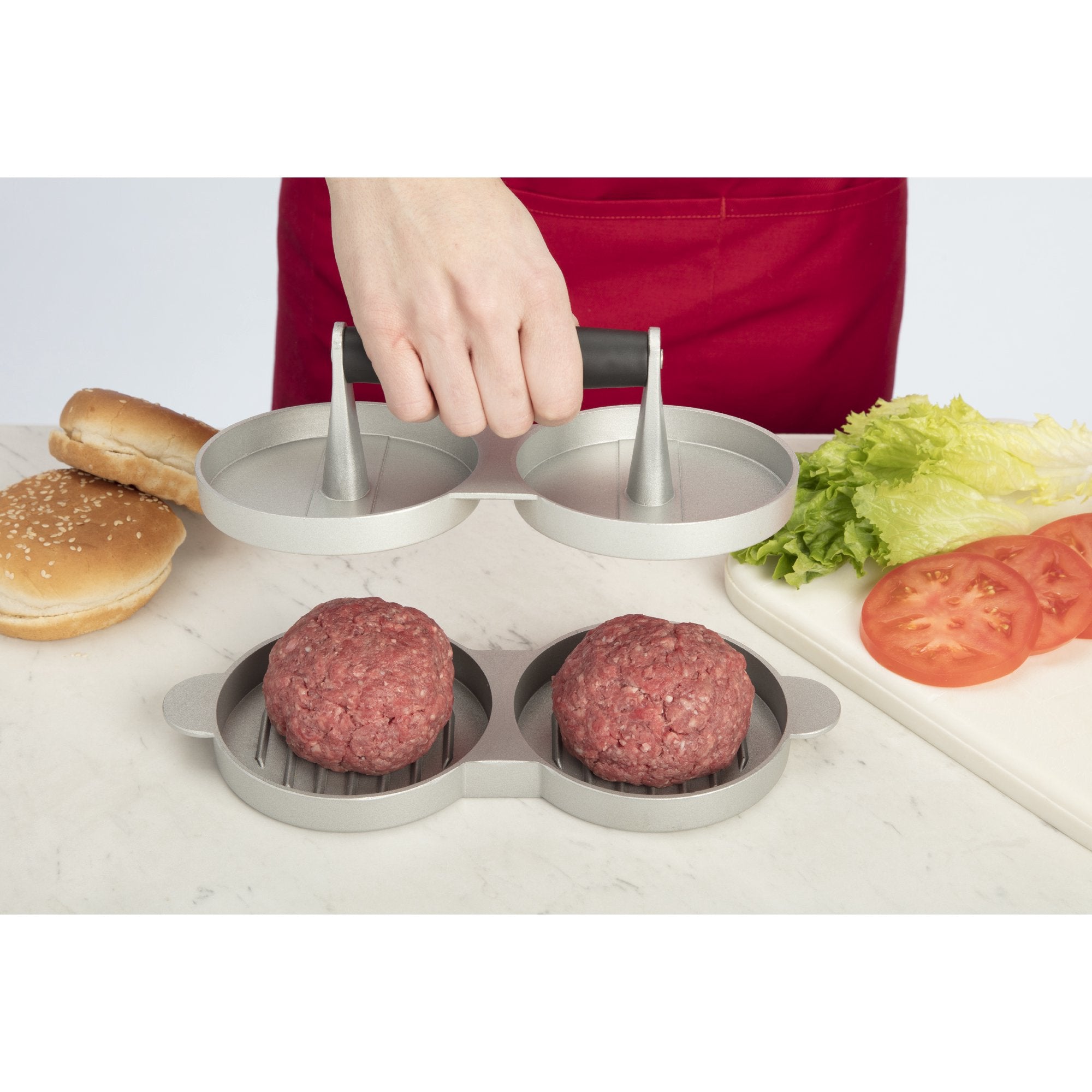Double Burger Press Mold Non Stick All Metal Burger Patty Press Chicken Beef Steak BBQ Mold Maker