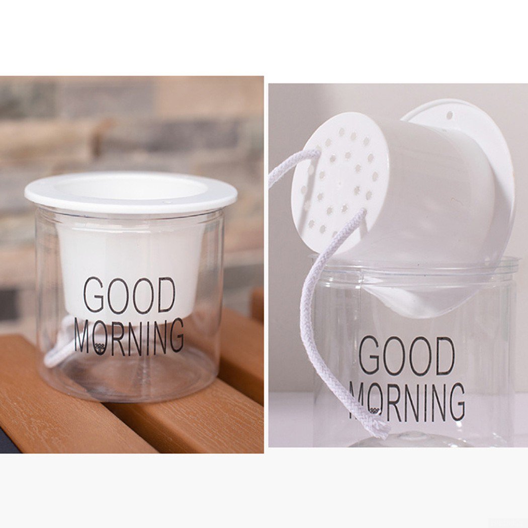 Collage image showcasing Self Watering Indoor Plant Pot and on the other side image displays it placed on a wooden surface