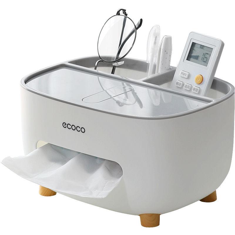 Remote, Specs, Pen and A tissue placed together inside a Tissue Organizer Box with Remote Control Storage