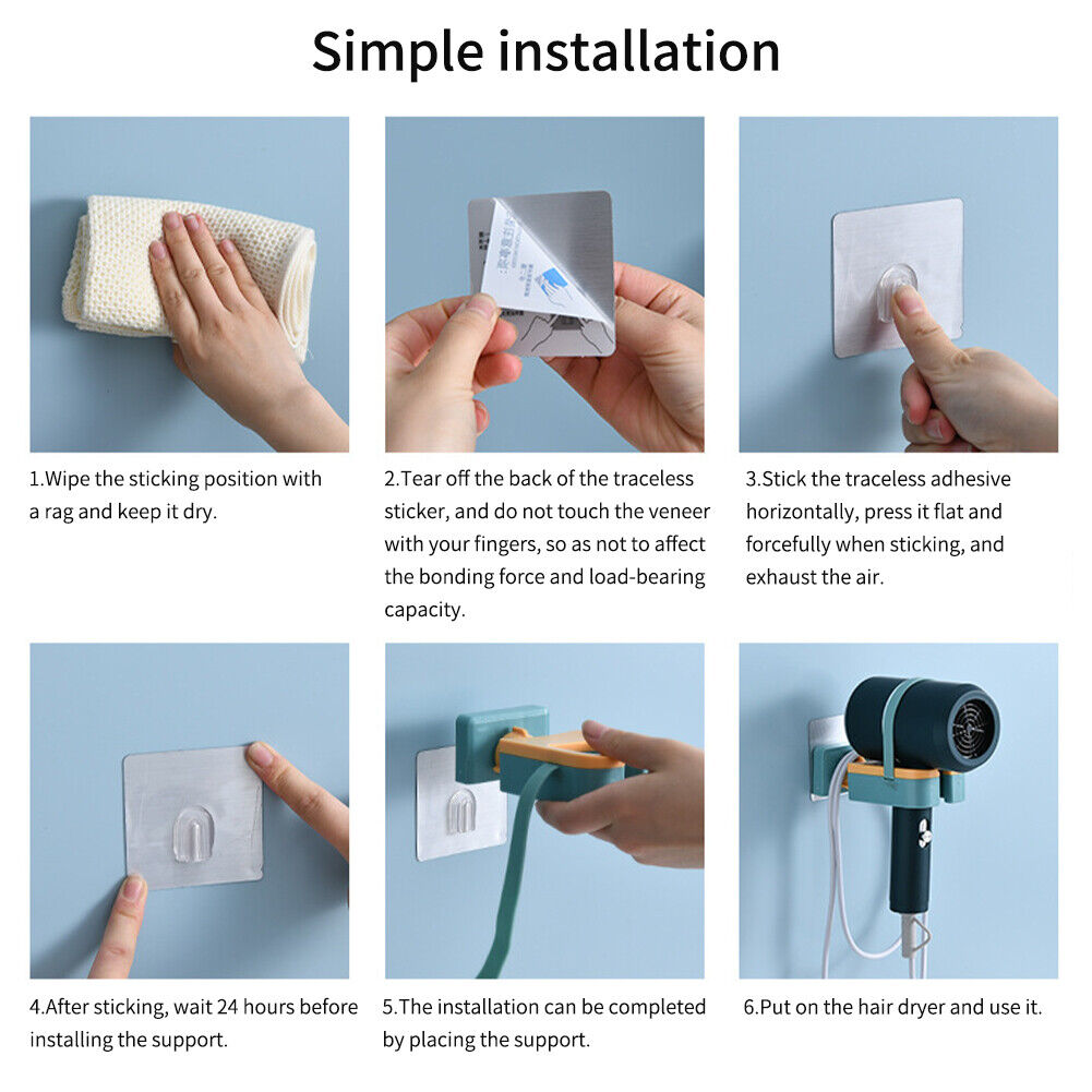 Visual instructions on how to install Wall Mount Hair Dryer Organizer