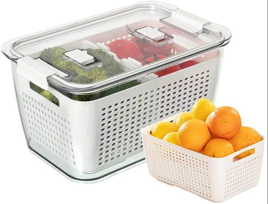 Refrigerator Organizer Fridge Storage Box Fresh Vegetable Fruit Boxes Drain  Basket Storage Containers Pantry Kitchen Organizer