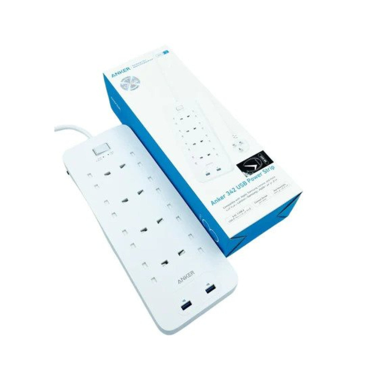 White power strip with multiple outlets and USB