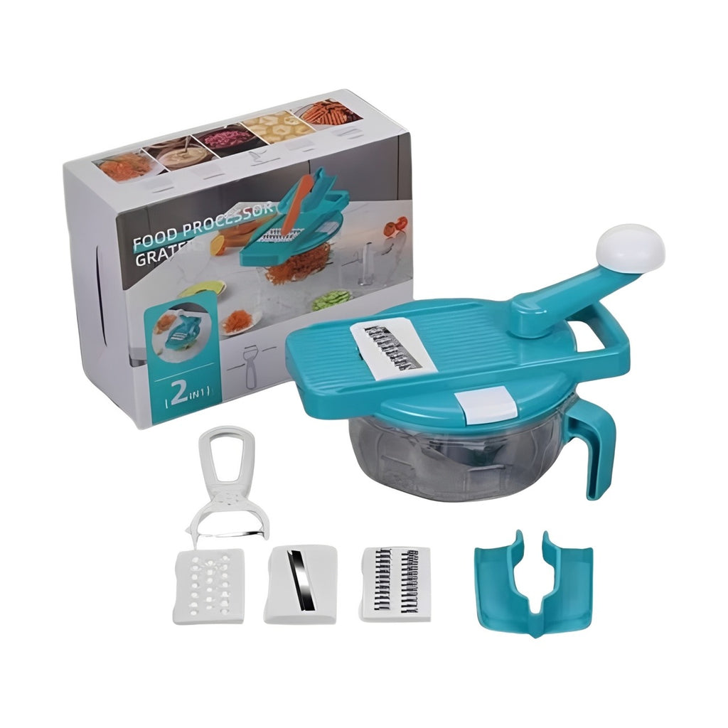2-in-1 Food Processor Grater & Vegetable Cutter Set with Container, Multifunction Manual Slicer, Chopper & Grinder 2-in-1 Food Processor Grater & Vegetable Cutter Set with Container, Multifunction Manual Slicer, Chopper & Grinder
