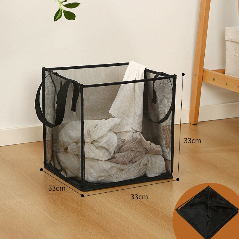 Foldable laundry basket filled with clothes