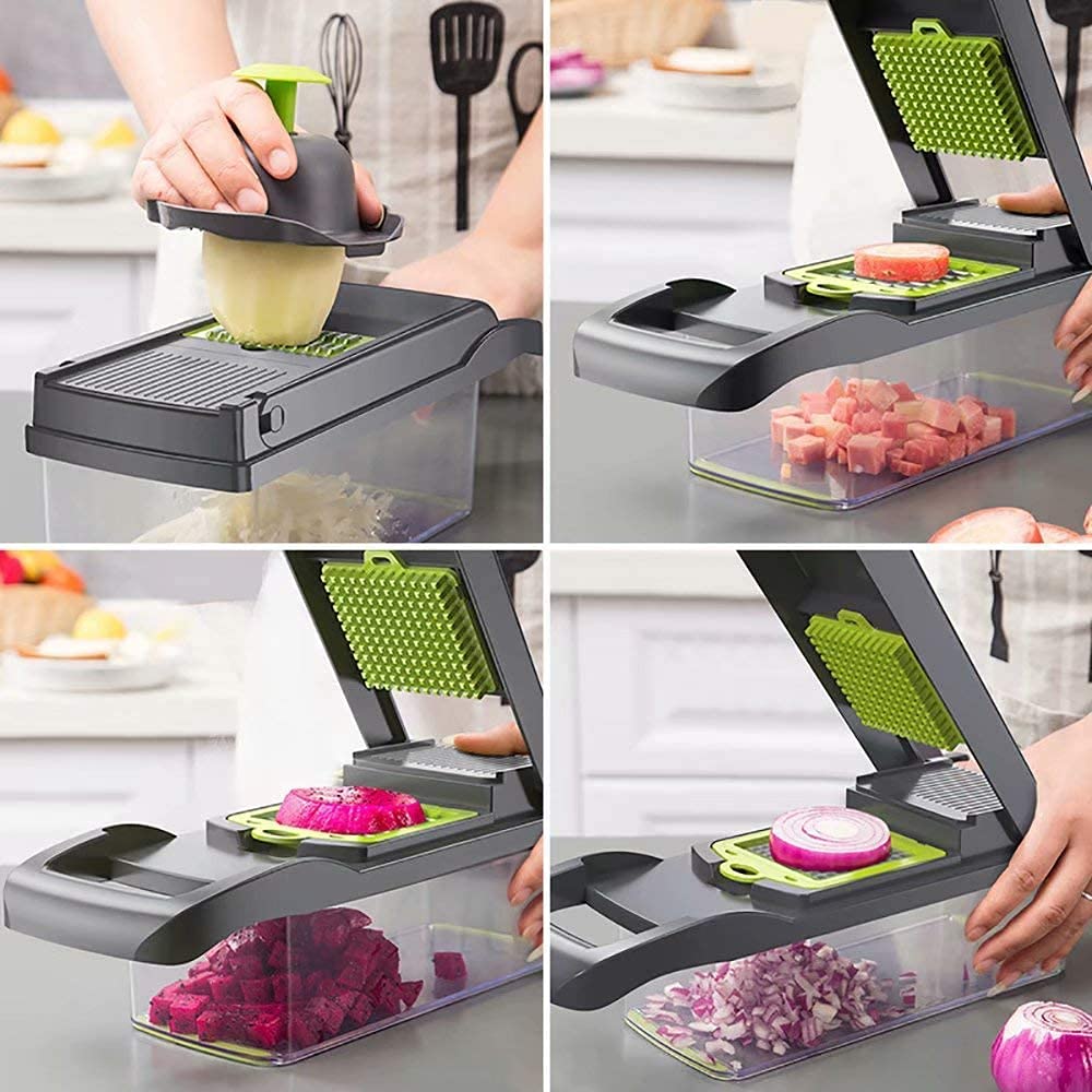 A Person is Cutting  Vegetables Using 14 in 1 Vegetable Fruit Chopper Cutter 