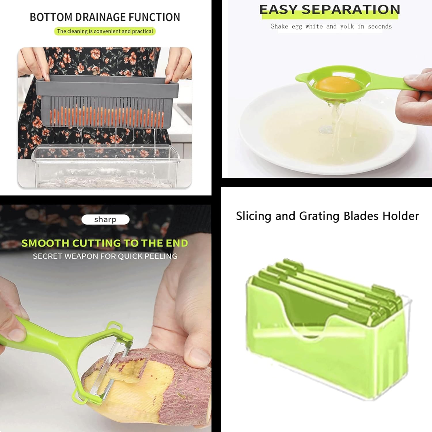 A Person is Demonstrating the Parts Of 14 in 1 Vegetable Fruit Chopper Cutter.