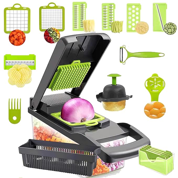A 14 in 1 Vegetable Fruit Chopper Cutter  Is Used to Cut Onion.