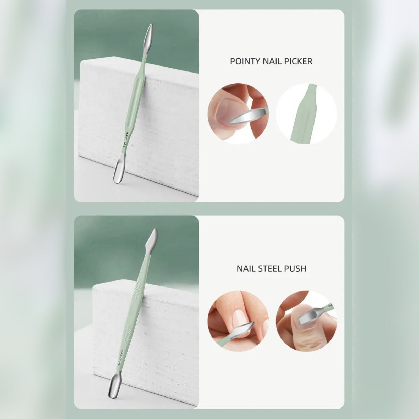 Individual Tool Details of 16-Piece Professional Nail Clipper Kit.