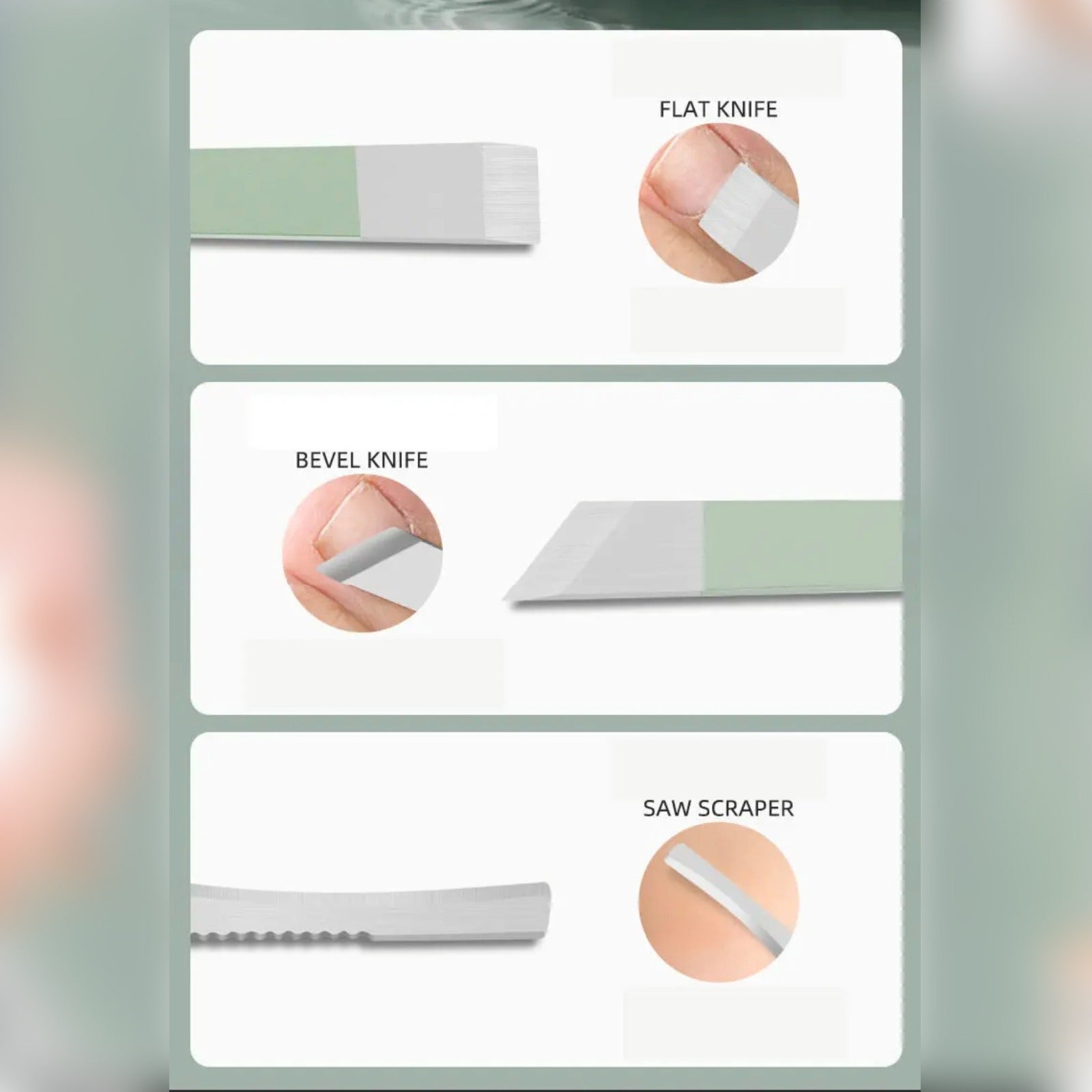 Individual Tool Details of 16-Piece Professional Nail Clipper Kit.