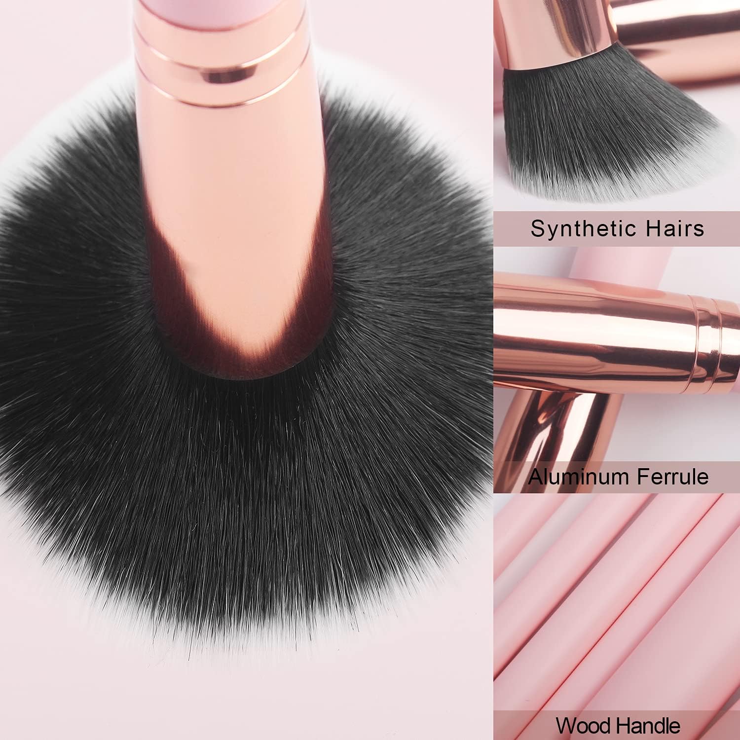 The 16-Piece Makeup Brushes Set Kit with Premium Synthetic Bristles and an Eyebrow Razor comes with a hood handle