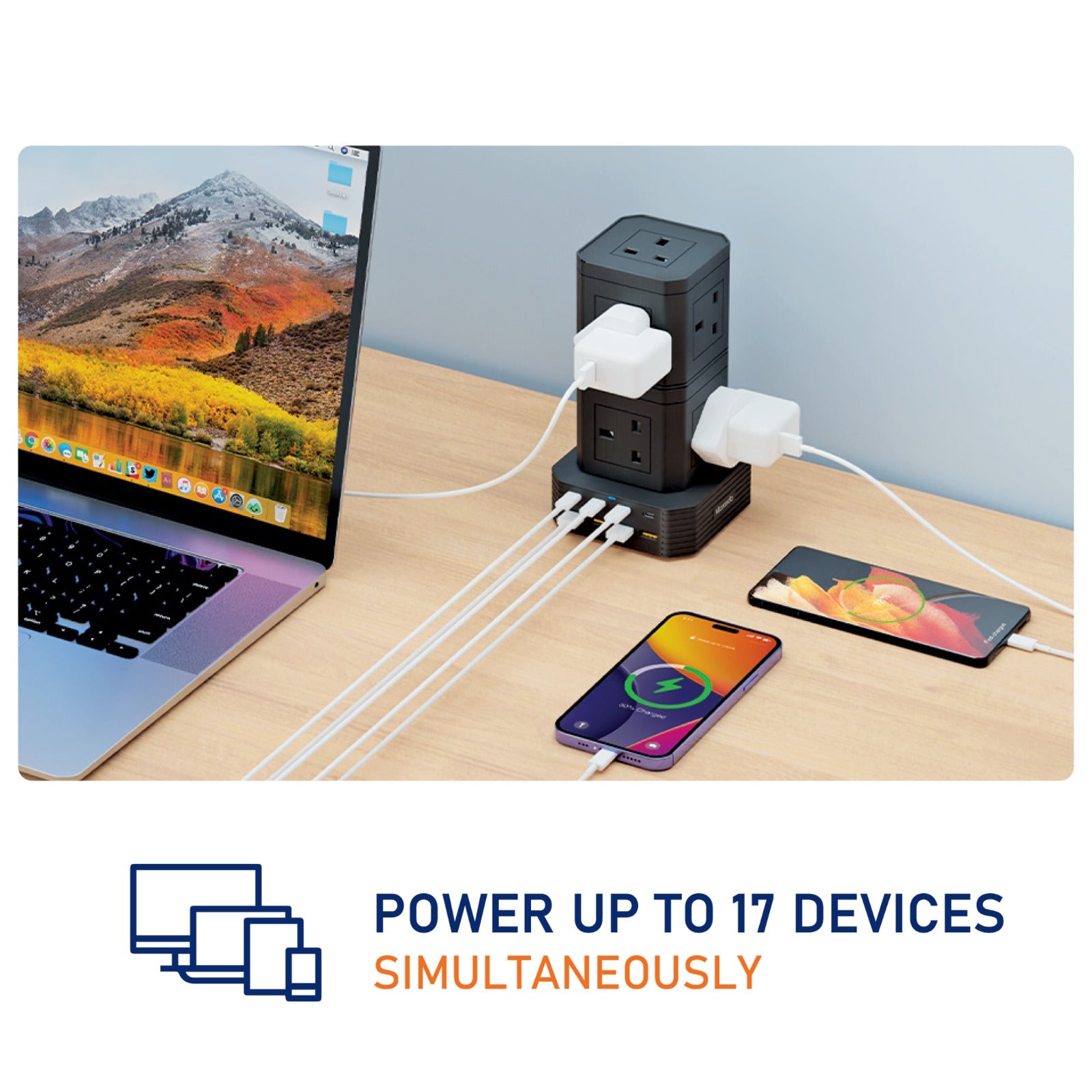 mobile, lap and even other devices are connected to Smart Hub Power Strip at the same time