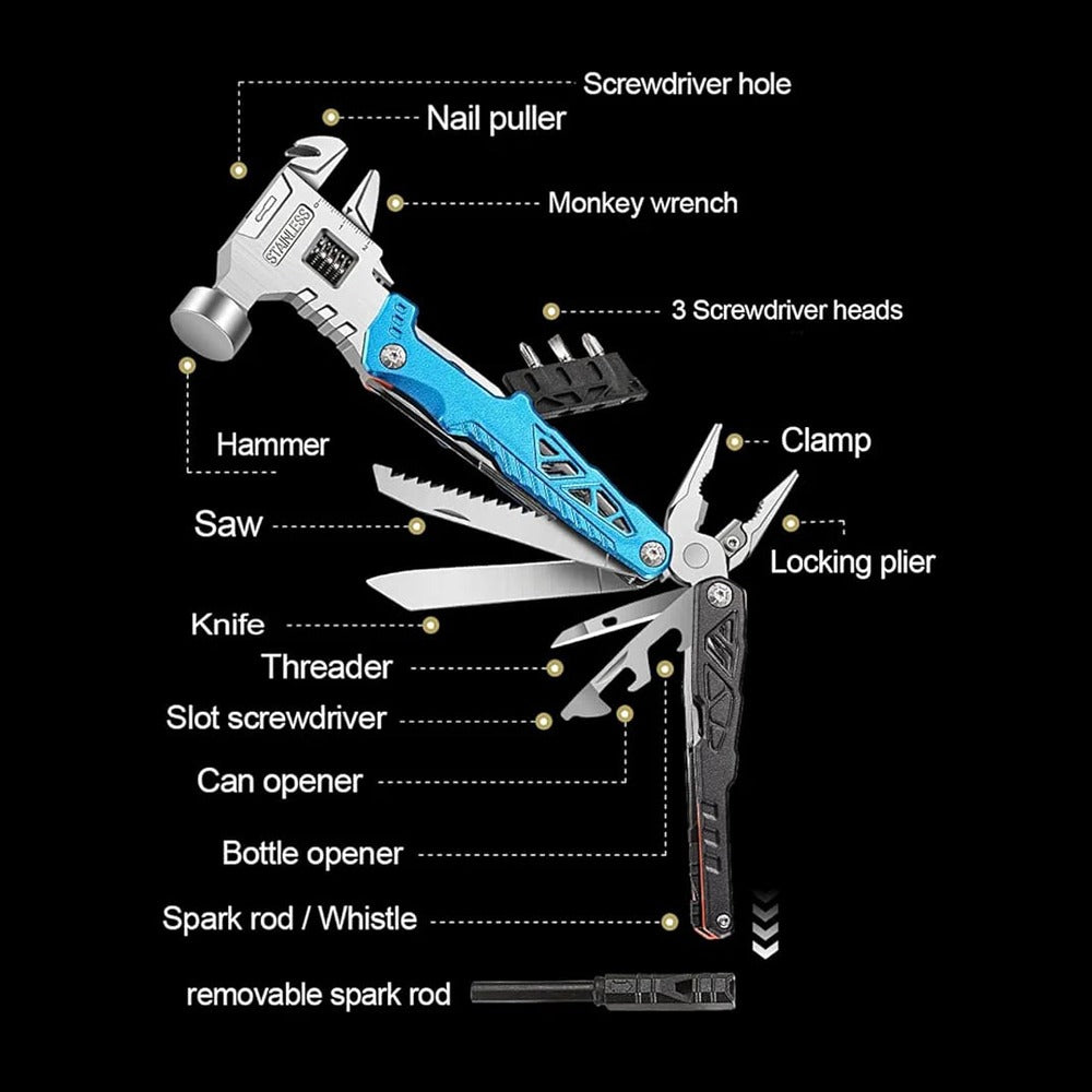 18-in-1 Multi-tool Knife, Multi-functional Hammer Wrench Plier Screwdr