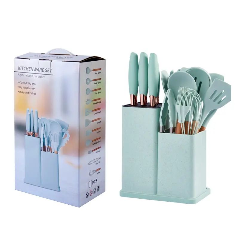 18-piece silicone kitchenware set in a  holder along with its Pack.