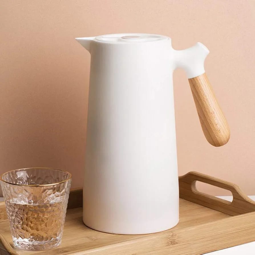 1 Litre Stainless Steel Thermal Coffee Jug in White Color.