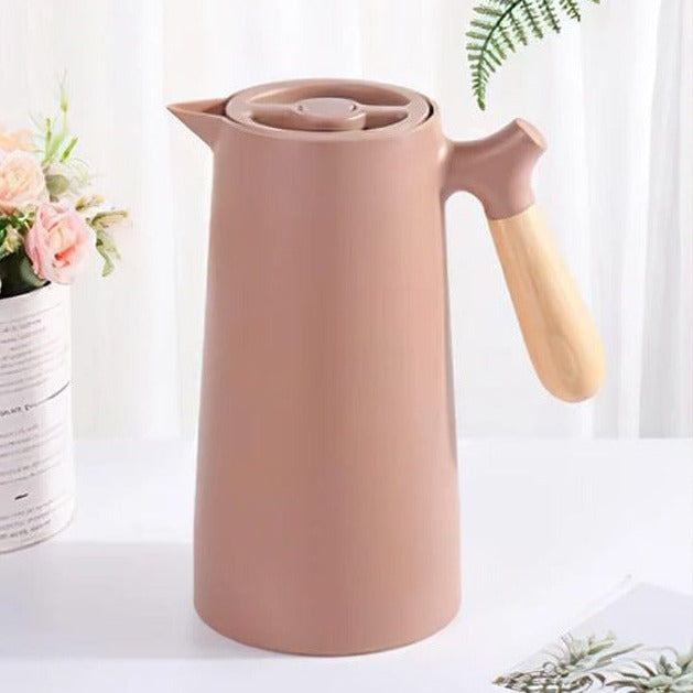 1 Litre Stainless Steel Thermal Coffee Jug in Brown Color.