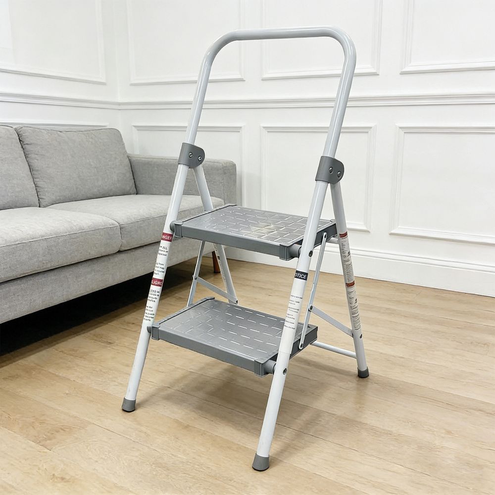 2-Step Folding Step Stool Ladder with Safety Handle & Anti-Slip Steps 2-Step Folding Step Stool Ladder with Safety Handle & Anti-Slip Steps