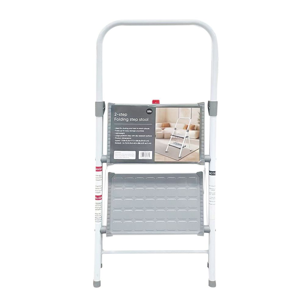 2-Step Folding Step Stool Ladder with Safety Handle & Anti-Slip Steps 2-Step Folding Step Stool Ladder with Safety Handle & Anti-Slip Steps