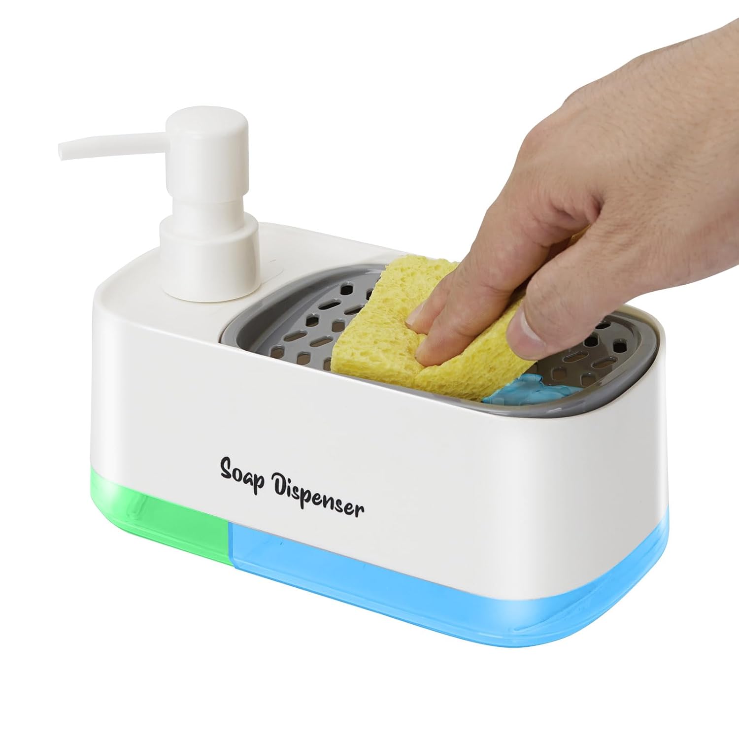 Someone is Taking Soap From 2-in-1 Dish and Handwash Soap Dispenser.