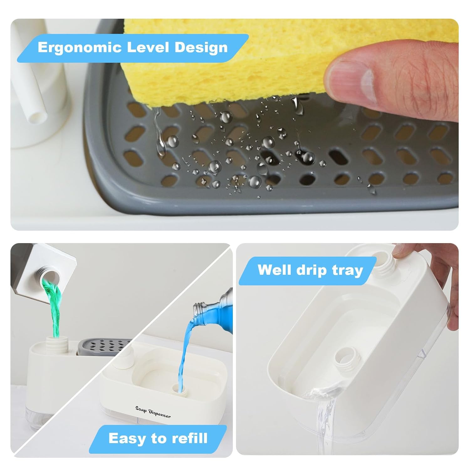 A Person is Cleaning and Filling  2-in-1 Dish and Handwash Soap Dispenser.