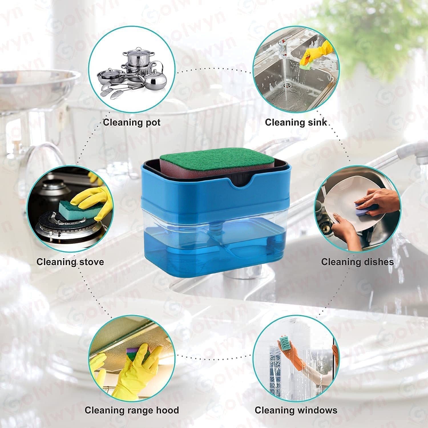 Multiple Usage Scenarios Of 2-in-1 Portable Soap Pump Dispenser.