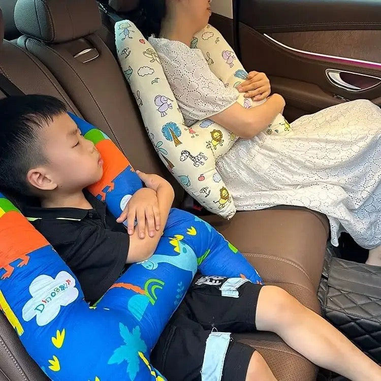 Baby and mom sleeping with the help of a Car Seat Travel Pillow