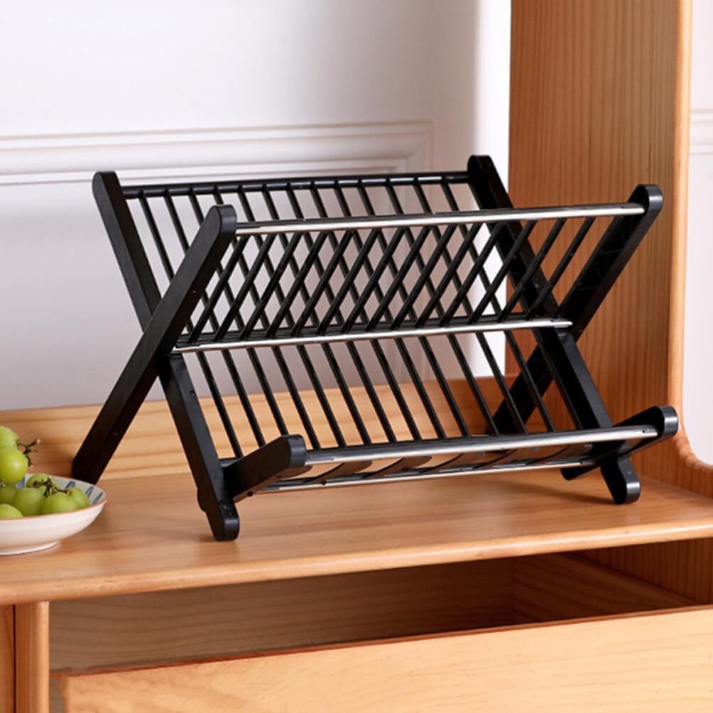 2-tier kitchen dish drying rack organized on countertop.
