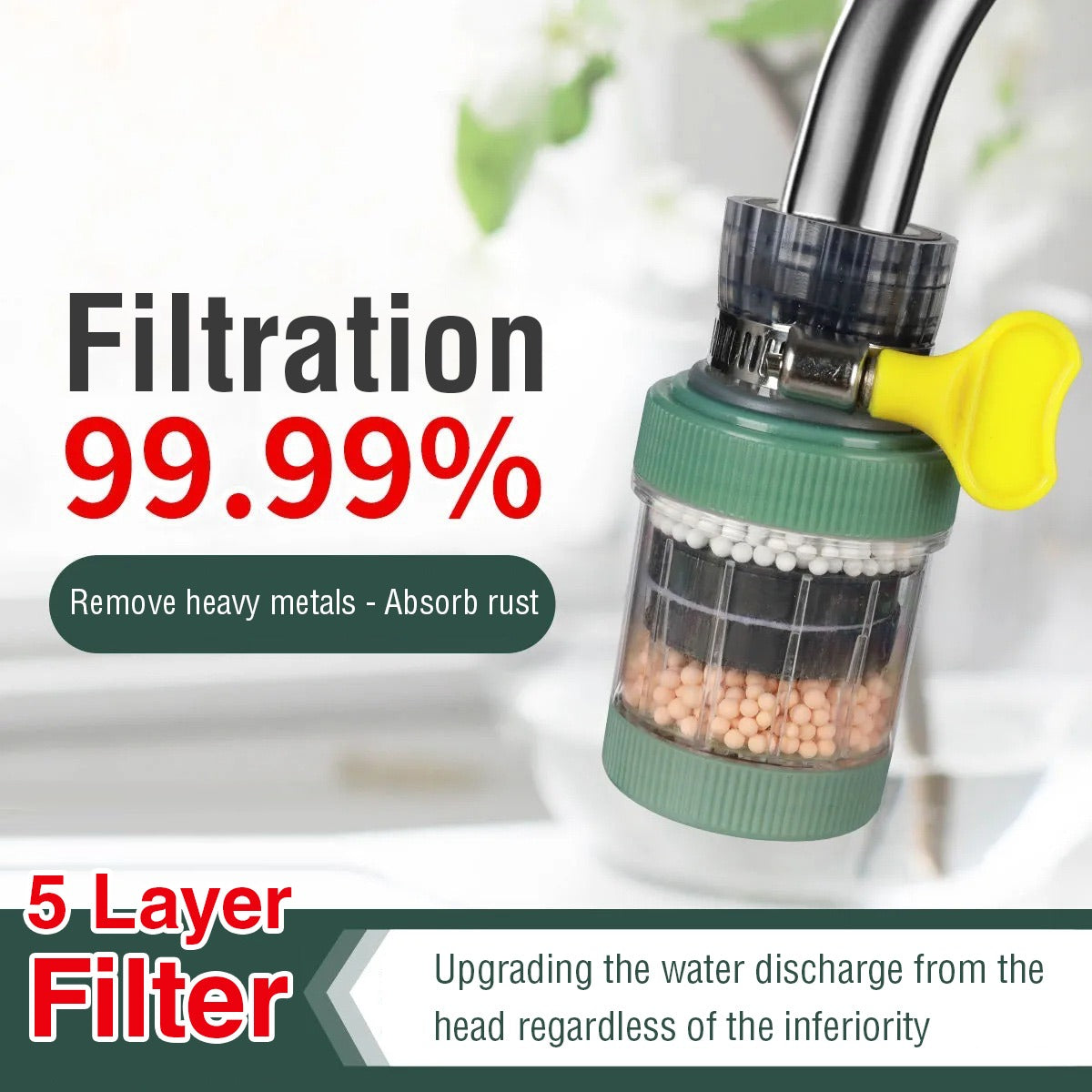 A sleek faucet water purifier designed for kitchen sinks, effectively filtering water for a cleaner and healthier drinking experience