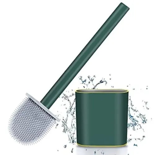 Wall-Mounted Silicone Toilet Brush Set in dark green color