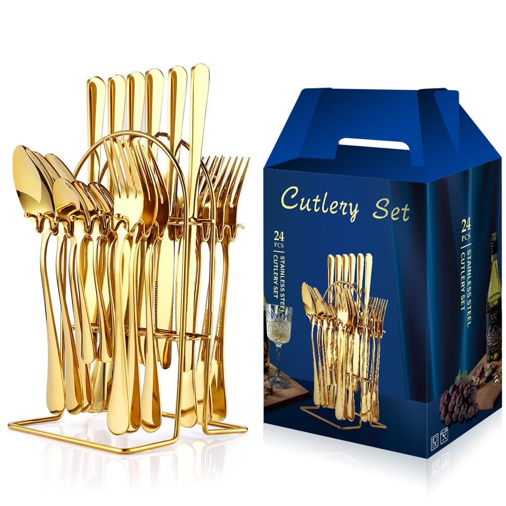 24 Pcs Ceramic Handle Tableware Cutlery Set with its Pack.
