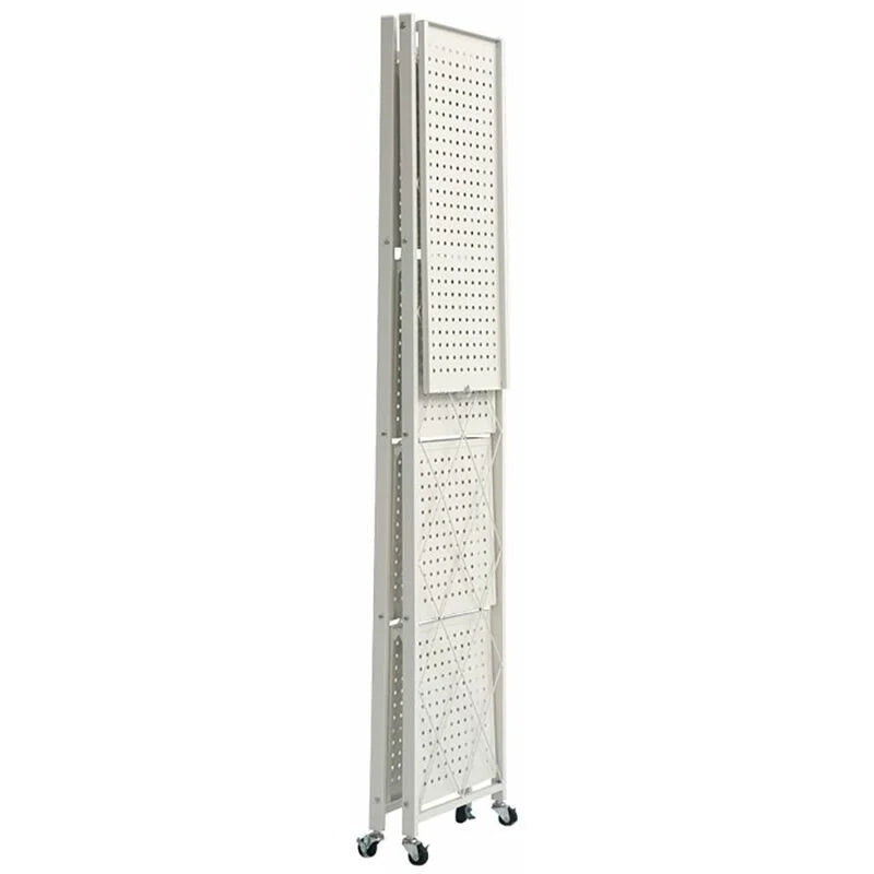 Multi Tier Foldable Storage Rack with Movable Wheel in white color