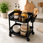 2 Tier Multifunctional Storage Rack organized with kitchen essentials.