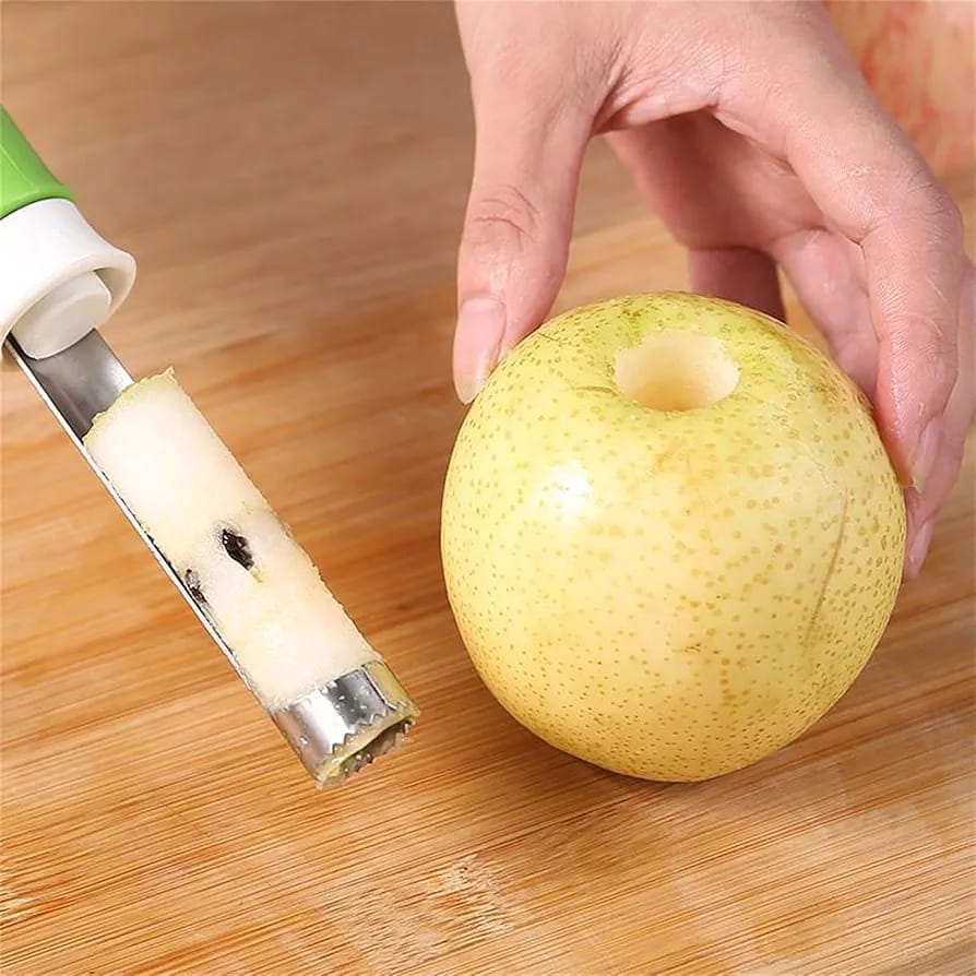 A Person is Peeling Pears Using 2 in 1 Fruit Peeler Corer.