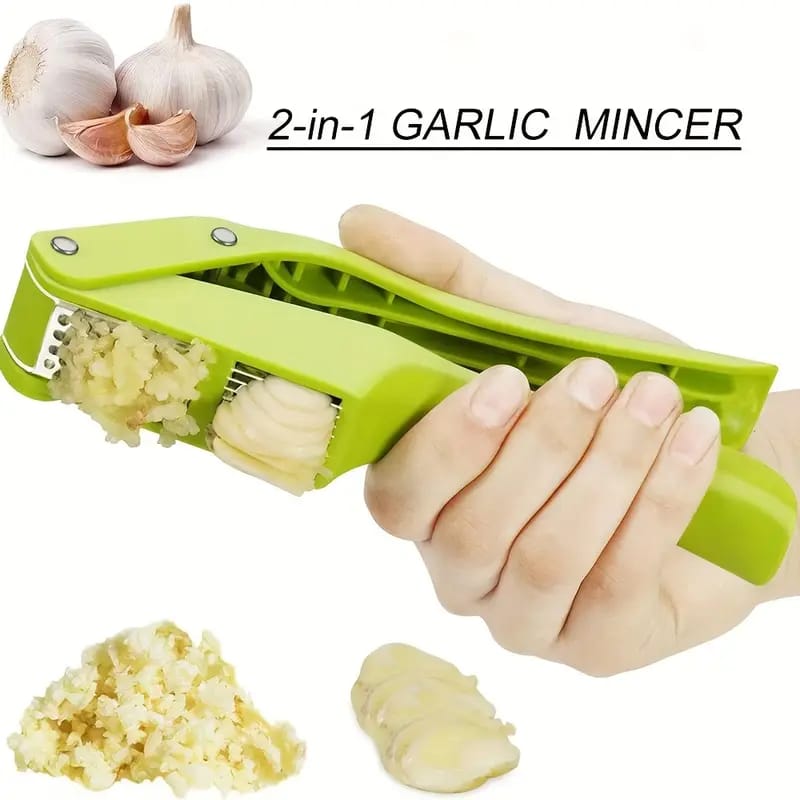 A Person is Slicing Garlic Using 2 in 1 Garlic Press.