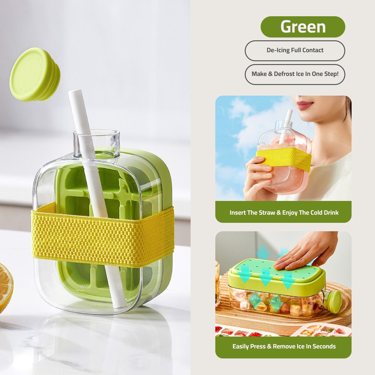 Green 2 in 1 Ice Cube Maker Water Bottle.