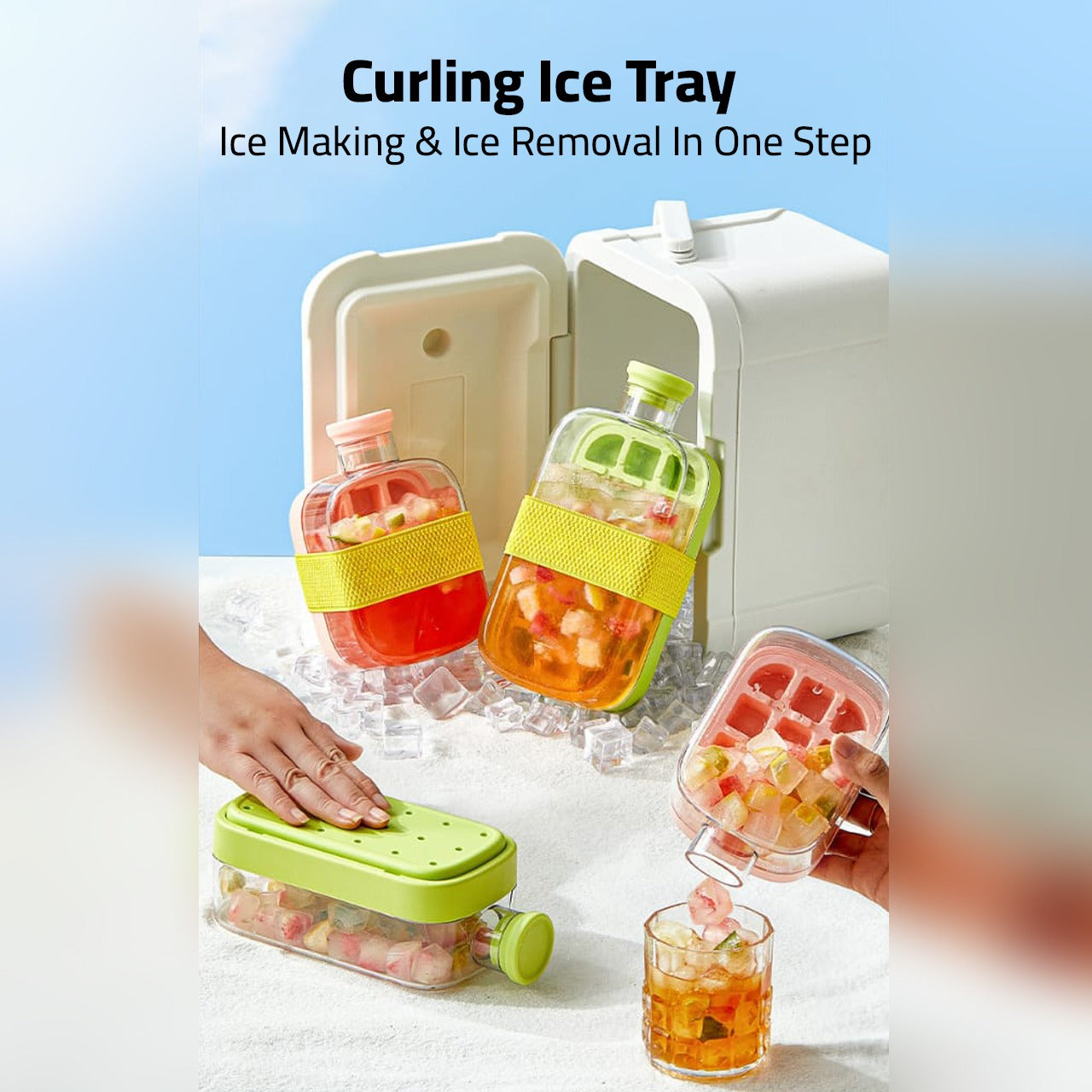 People are Pressing and Pouring Ice Cubes.