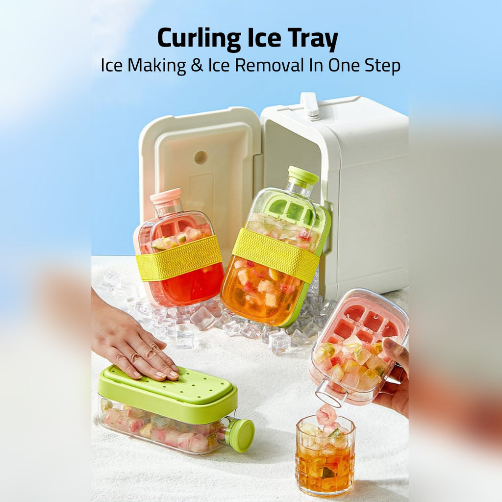 2 in 1 Ice Cube Maker Water Bottle, One- Click Ice Mould Tray with Lid, Bin & Straw 2 in 1 Ice Cube Maker Water Bottle, One- Click Ice Mould Tray with Lid, Bin & Straw