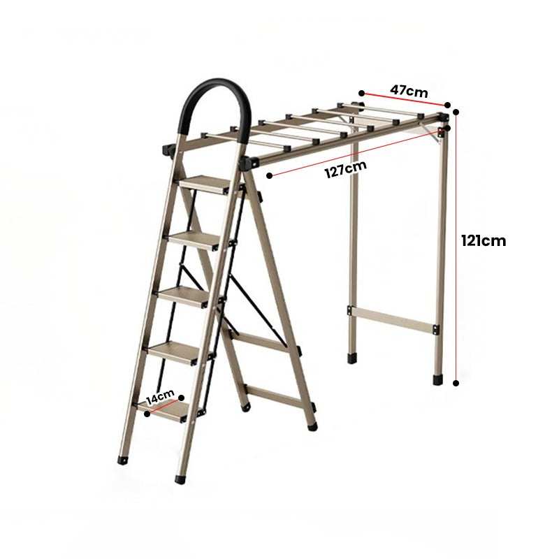 2 in 1 Ladder Cloth Drying Rack, Foldable Freestanding Step Ladder with Cloth Drying Hanger 2 in 1 Ladder Cloth Drying Rack, Foldable Freestanding Step Ladder with Cloth Drying Hanger