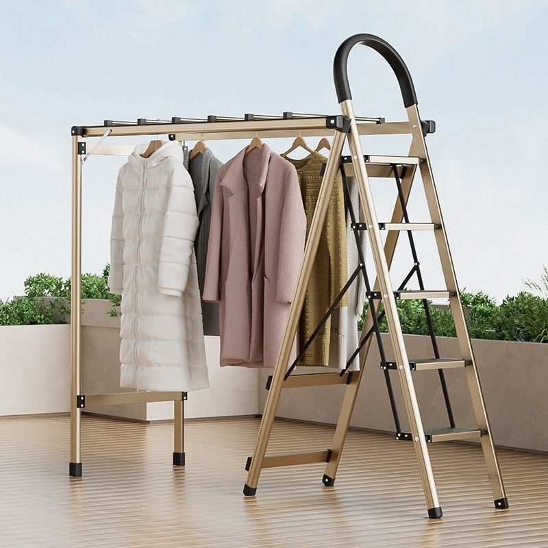 2 in 1 Ladder Cloth Drying Rack with Clothes are Hanged On it.